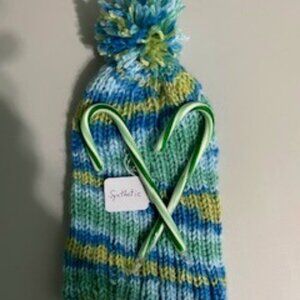 Handmade crochet hat with pompom-blues and green colors-synthetic yarn